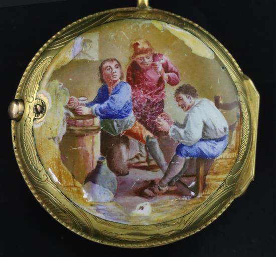 A late 18th/early 19th century French gold and enamel keywind verge pocket watch by Baillon, Paris,